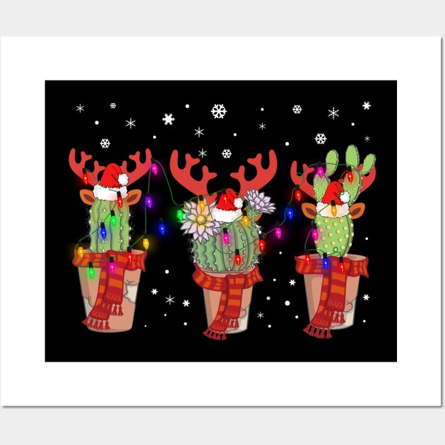 Cactus Christmas Lights Decoration Santa Hat Cactus Lovers Wall Art by MarrinerAlex